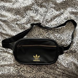 ADIDAS Faux Leather Black/Gold Fanny-Pack Crossbody bag
